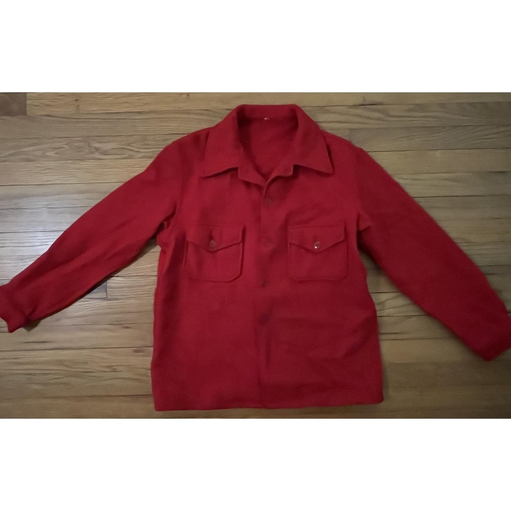 Vintage 60s Red Wool Outdoor Shacket Shirt Jacket Mens Medium Large